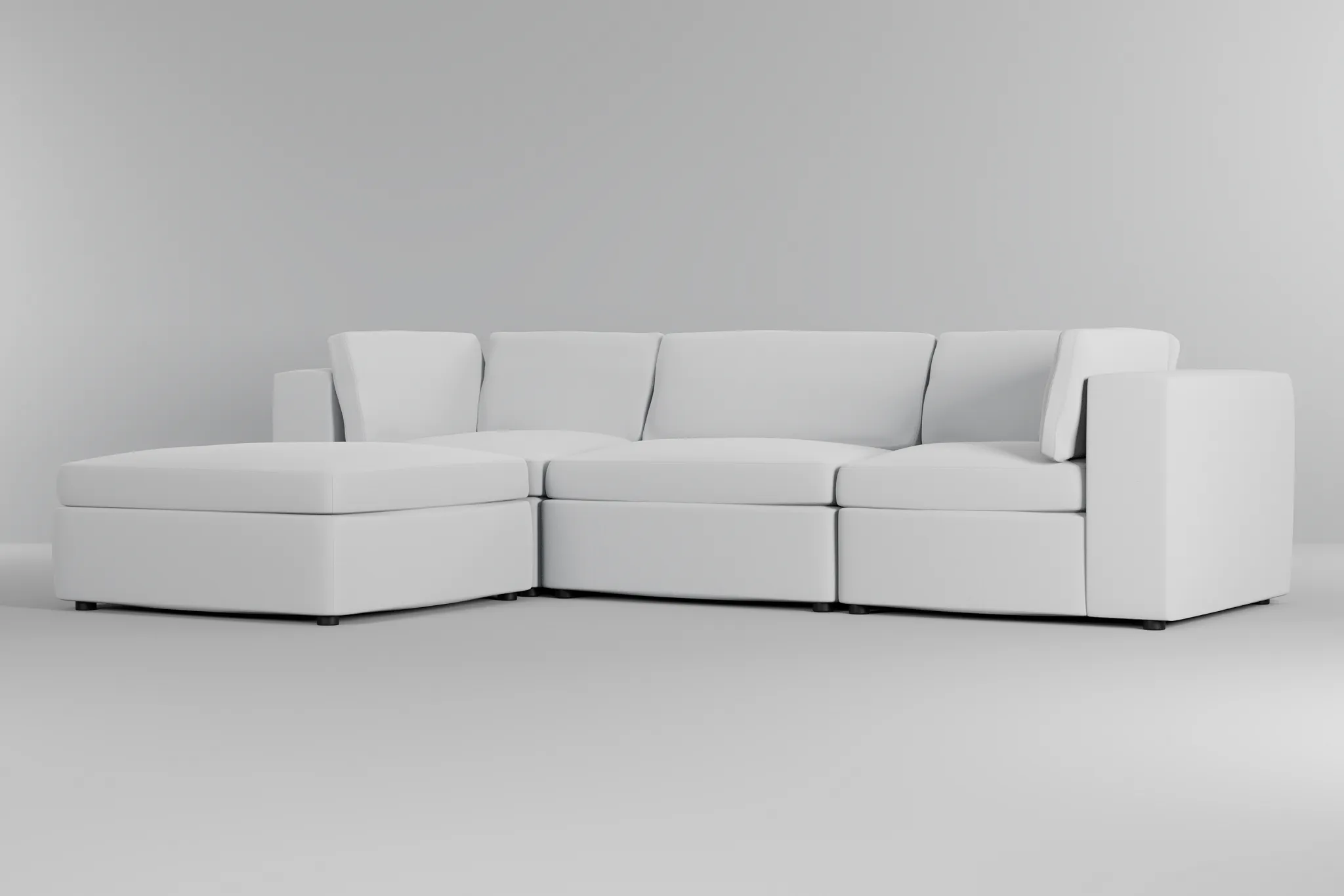 Destin Suave White Fabric 4-piece Bumper Sectional