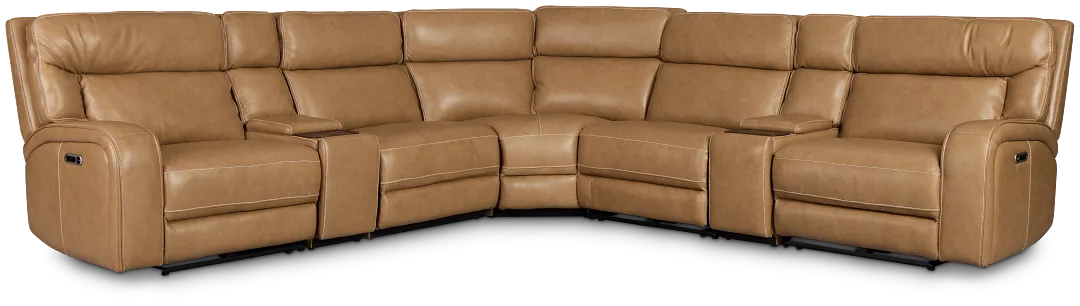 Jasper Light Brown Leather Large Triple Power Reclining Two-arm Sectional