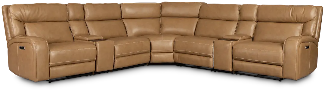 Jasper Light Brown Leather Large Triple Power Reclining Two-arm Sectional Jasper Light Brown Leather Large Triple Power Reclining Two-arm Sectional