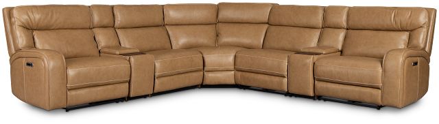 Jasper Light Brown Leather Large Triple Power Reclining Two-arm Sectional
