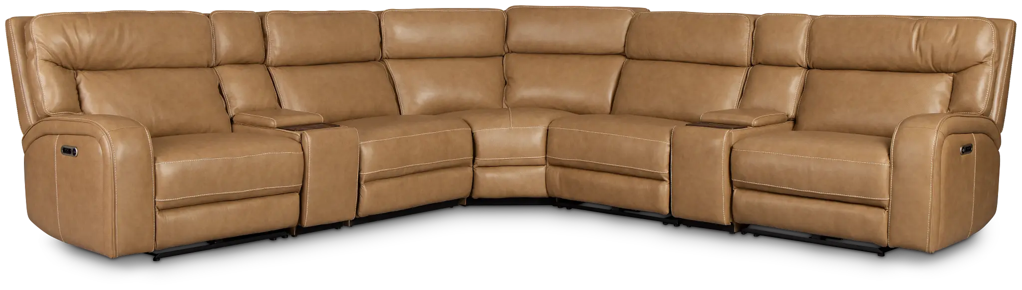 Jasper Light Brown Leather Large Triple Power Reclining Two-arm Sectional Jasper Light Brown Leather Large Triple Power Reclining Two-arm Sectional