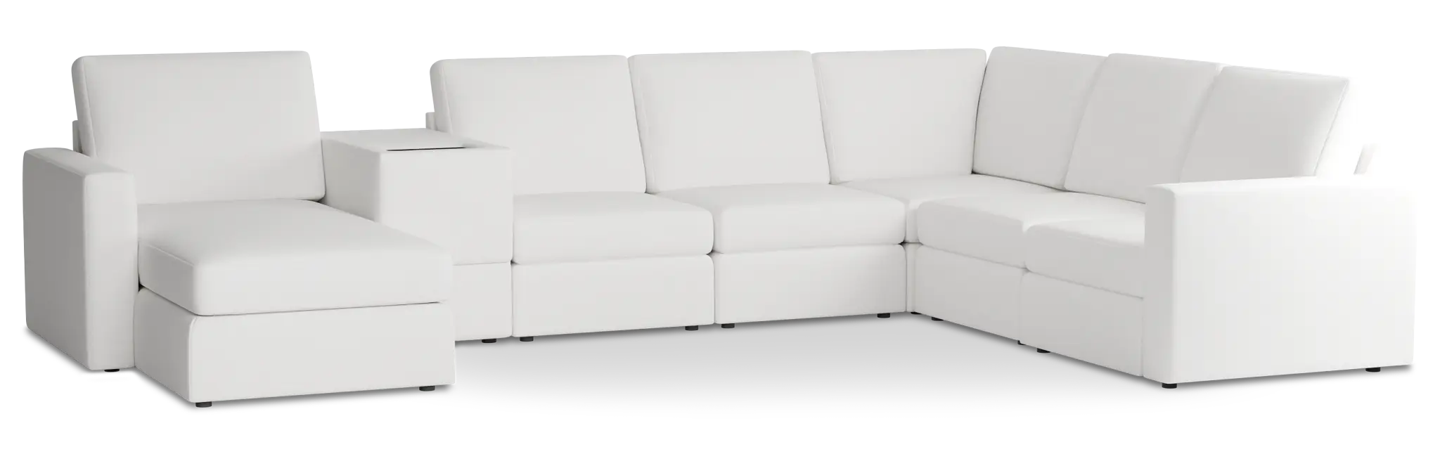 Citymod White Fabric Large Left Chaise Sectional With Media Console Citymod White Fabric Large Left Chaise Sectional With Media Console