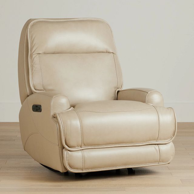 Casey Light Beige Lthr/vinyl Power Rocker Recliner