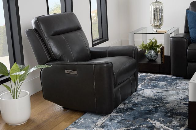Benji Dark Gray Lthr/vinyl Zero Gravity Power Recliner W/headrest
