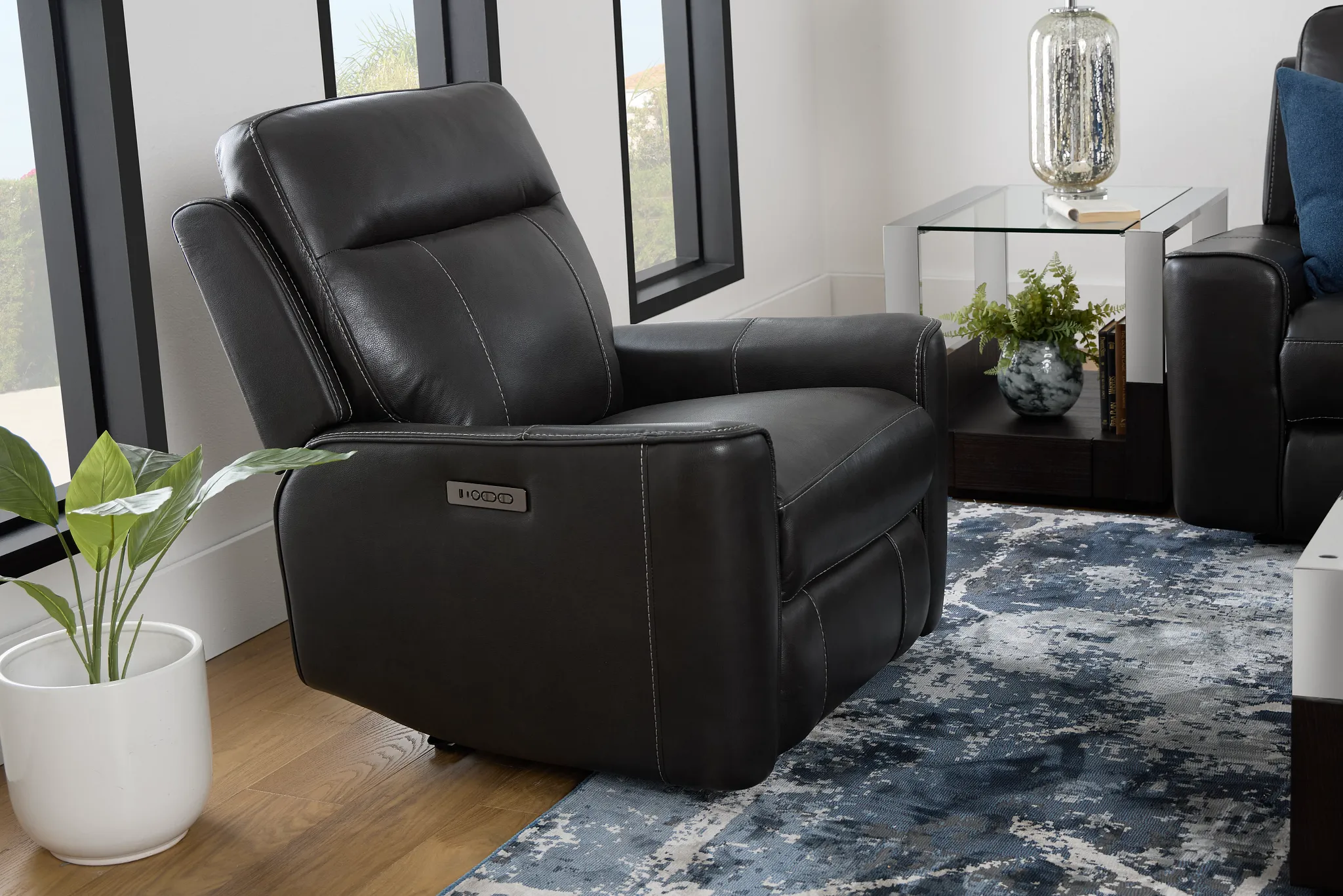 Benji Dark Gray Lthr/vinyl Zero Gravity Power Recliner W/headrest