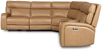 Jasper Light Brown Leather Medium Triple Power 2-arm Sectional