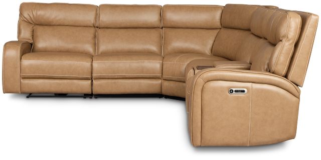Jasper Light Brown Leather Medium Triple Power 2-arm Sectional