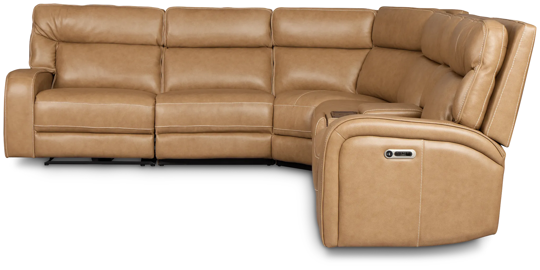 Jasper Light Brown Leather Medium Triple Power 2-arm Sectional