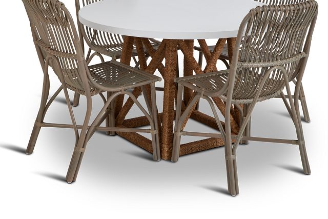 Greenwich Two-tone Round Table & 4 Gray Rattan Chairs (7)