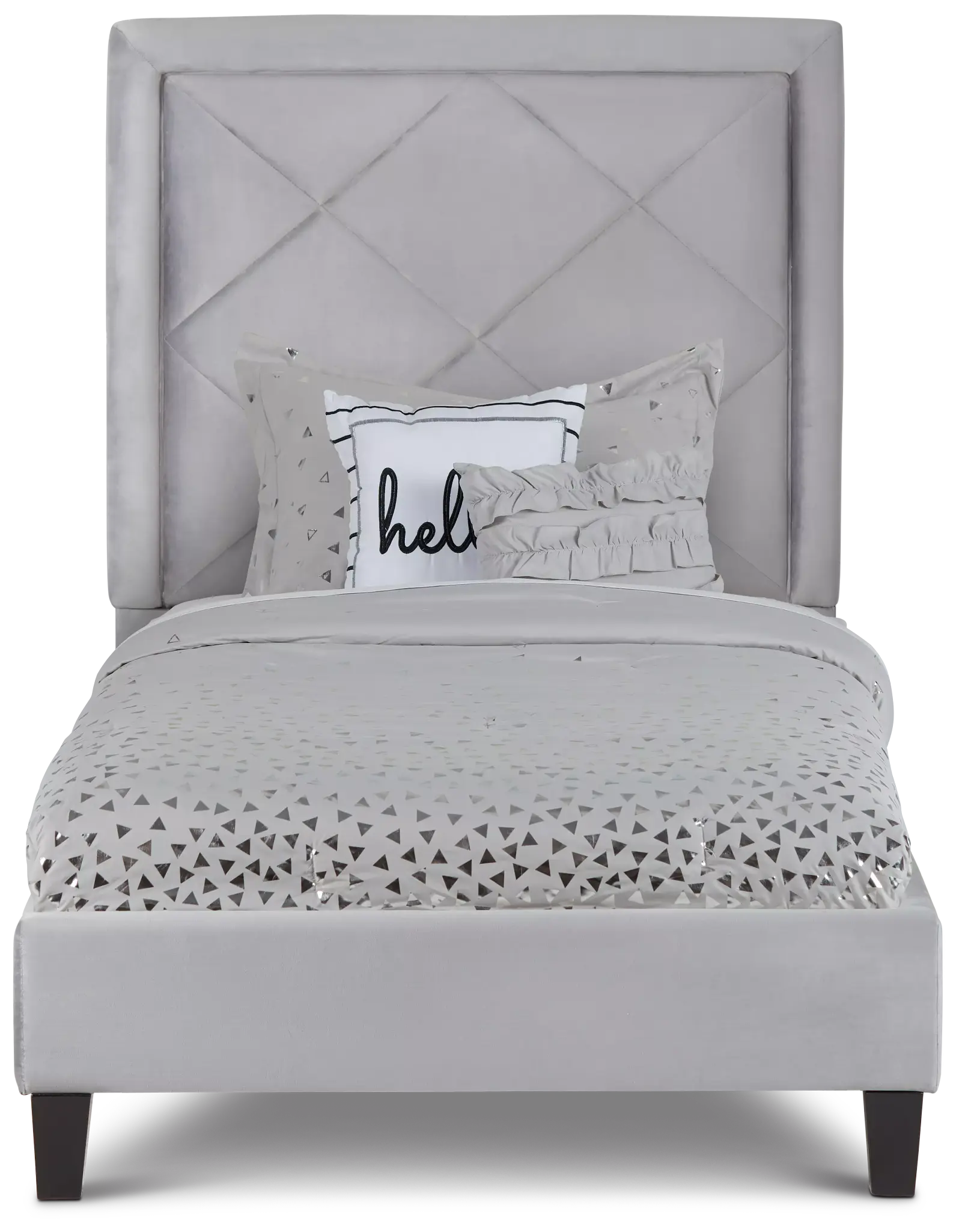 Collin Dark Gray Velvet Platform Bed Collin Dark Gray Velvet Platform Bed