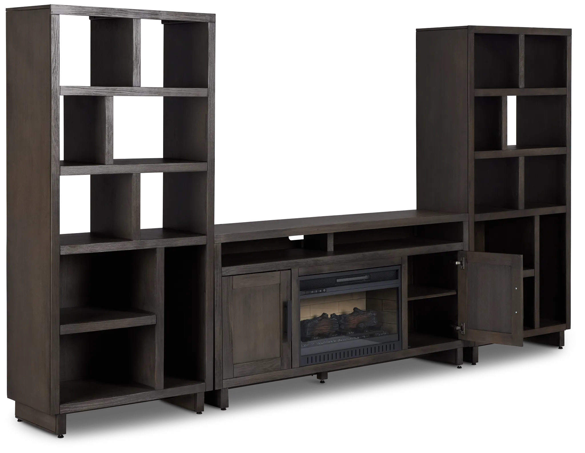 Richmond Gray 64" Open Pier Entertainment Wall With Fireplace
