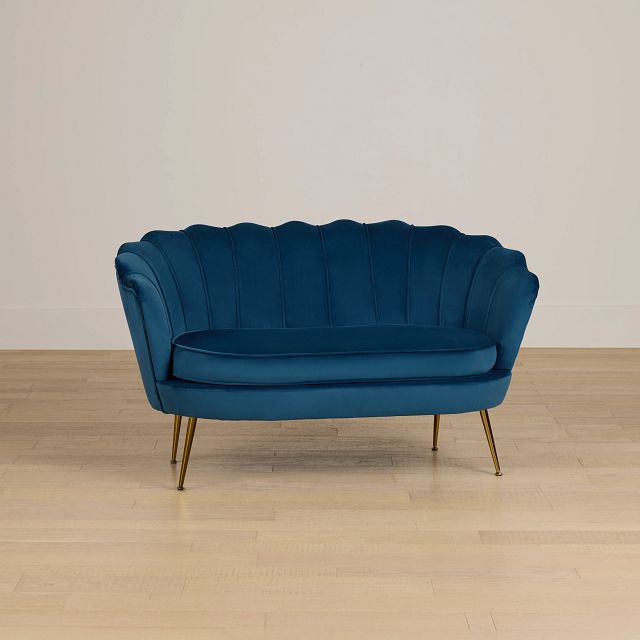 Lily Dark Blue Velvet Loveseat