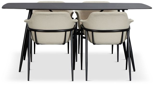 Salerno Black Rect Table & 4 Upholstered Chairs