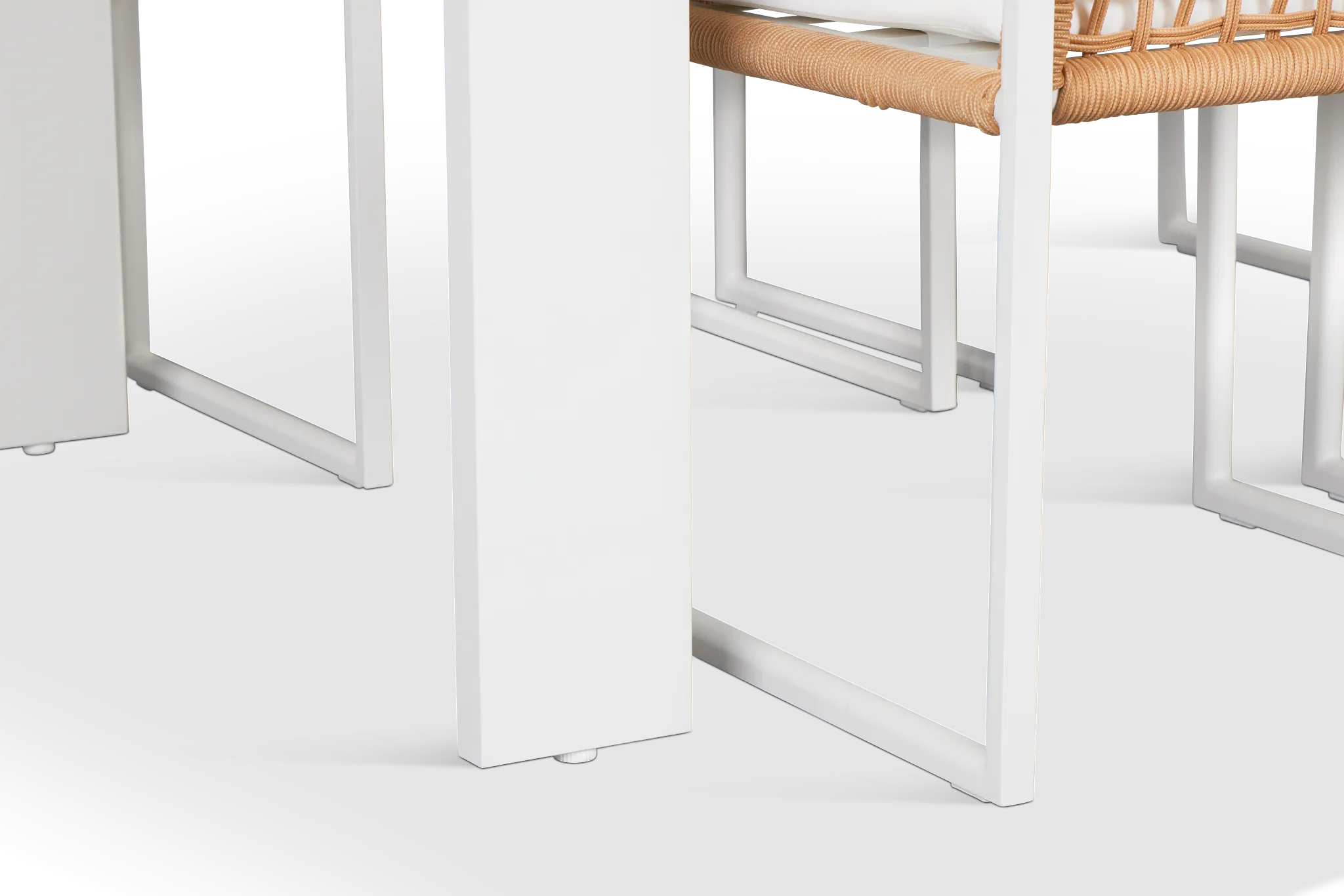 Sunrise White 86" Rectangular Table & 4 Teak Arm Chairs