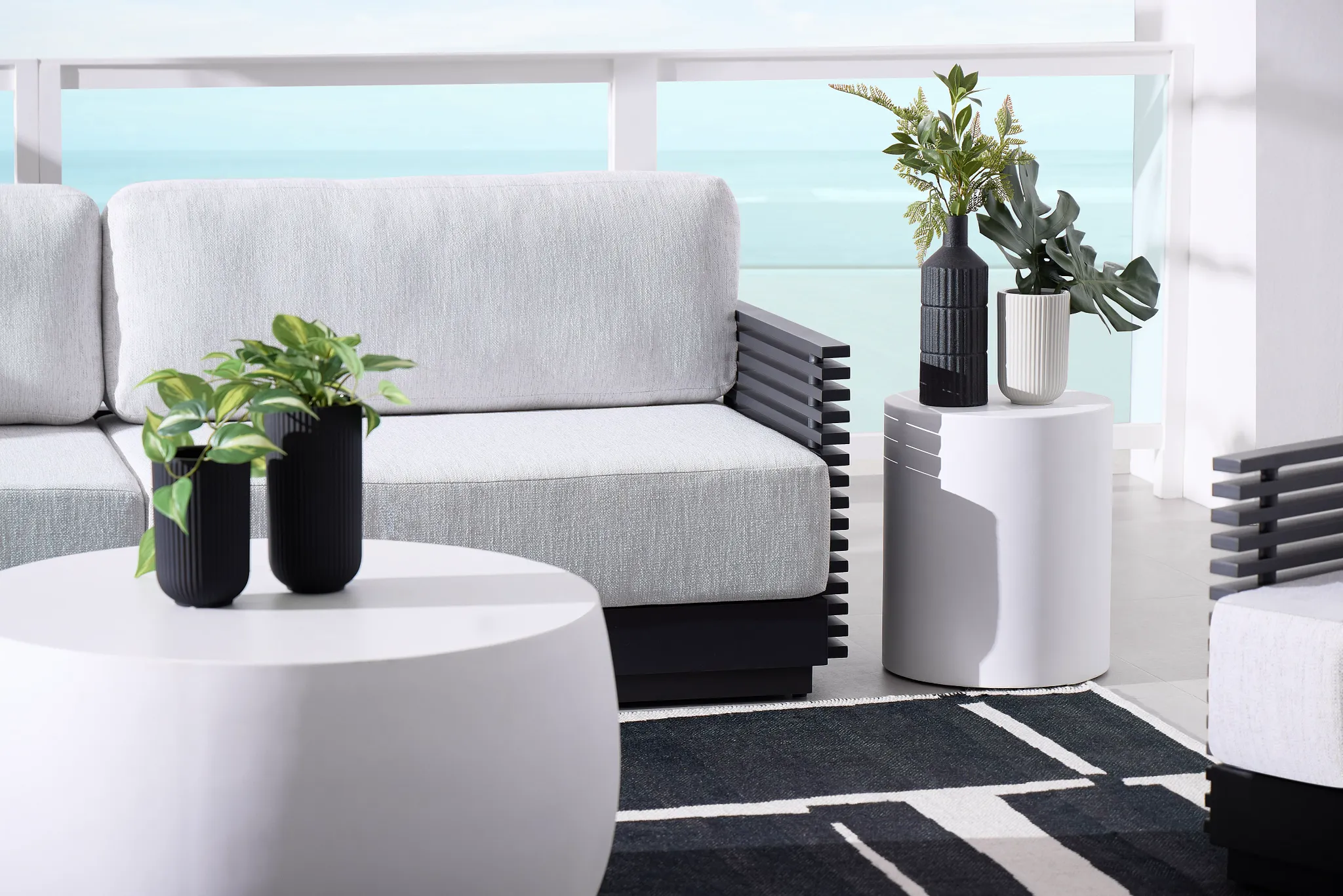 Monterey Black Aluminum Sofa With Light Gray Cushions