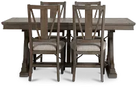 Heron Cove Light Tone Trestle Rectangular Table & 4 Wood Chairs