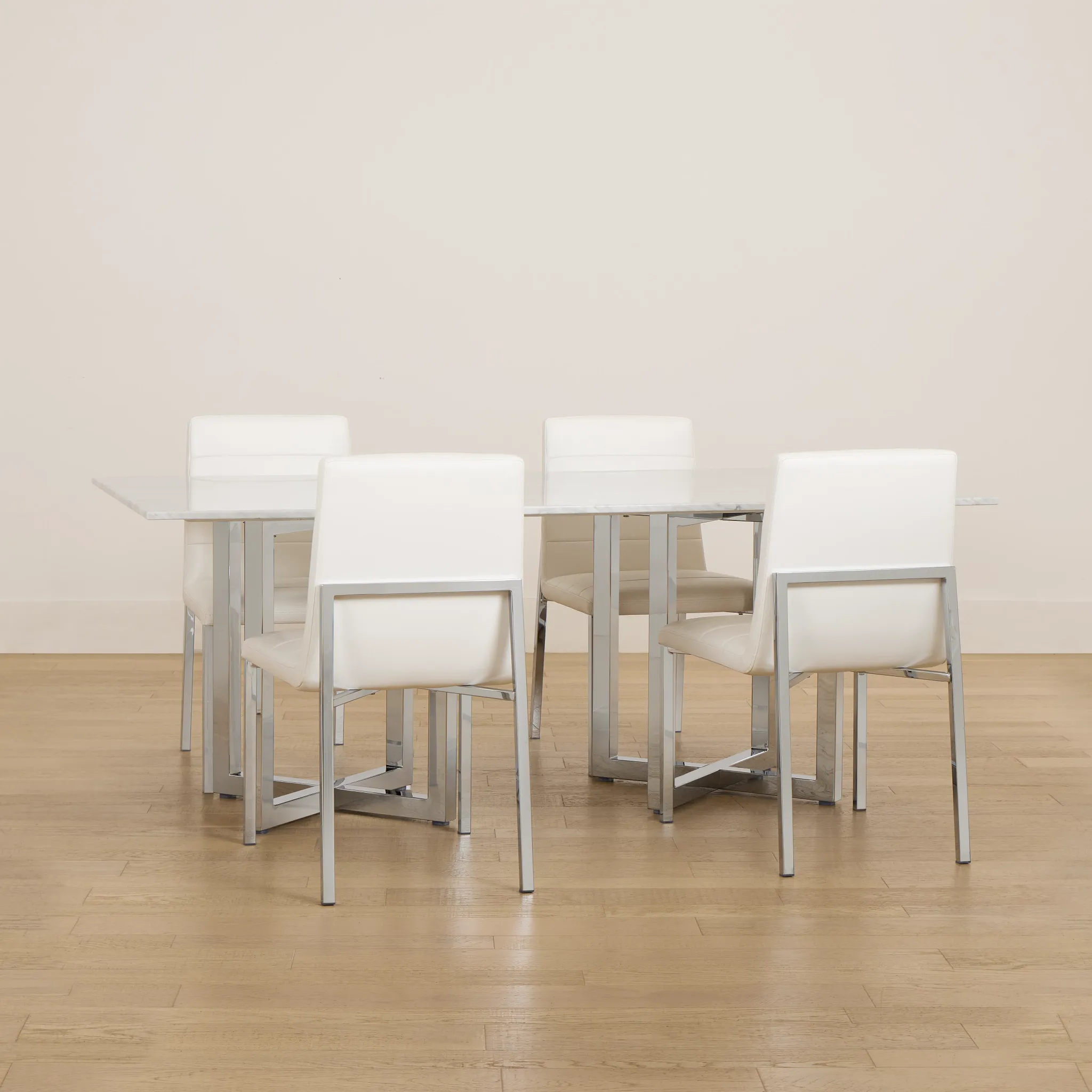 Amalfi White Marble Rectangular Table & 4 Upholstered Chairs