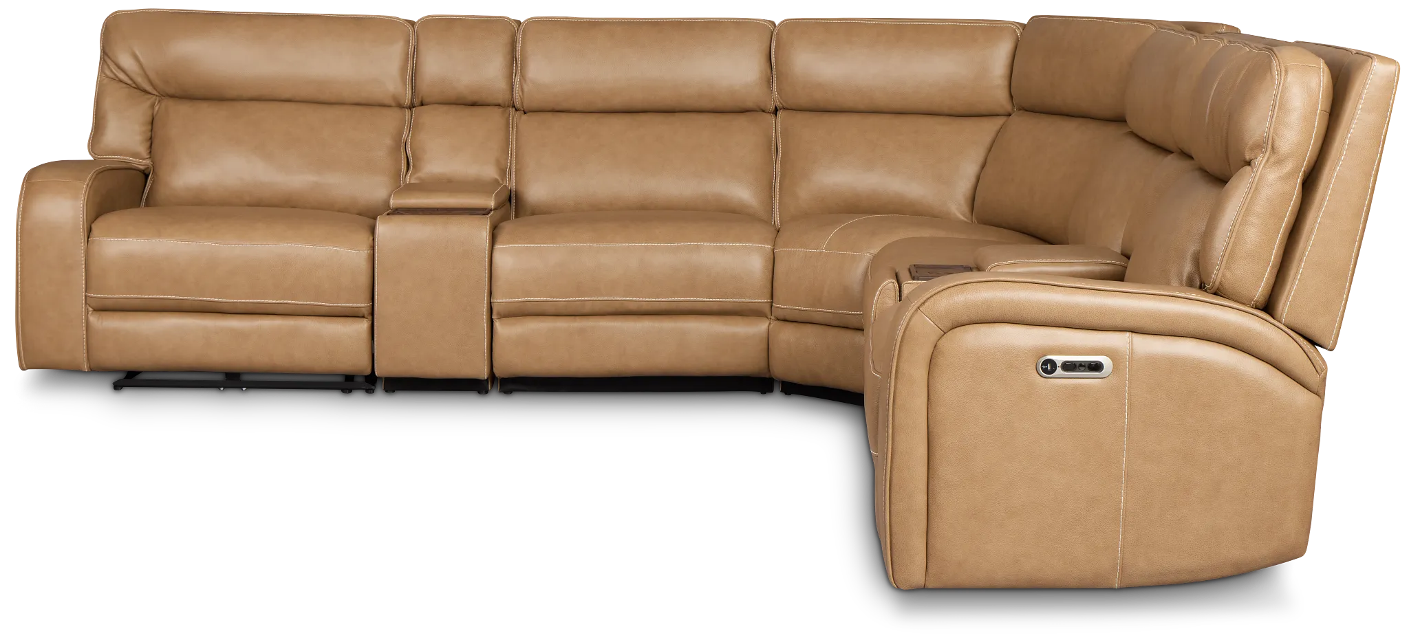 Jasper Light Brown Leather Large Triple Power Reclining Two-arm Sectional