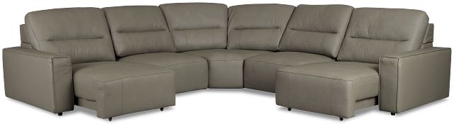 Rudy Gray Lthr/vinyl Small Two Arm Power Extension Chaise Sectional