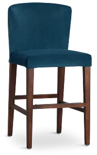 Bentley Dark Blue Velvet 24" Upholstered Barstool