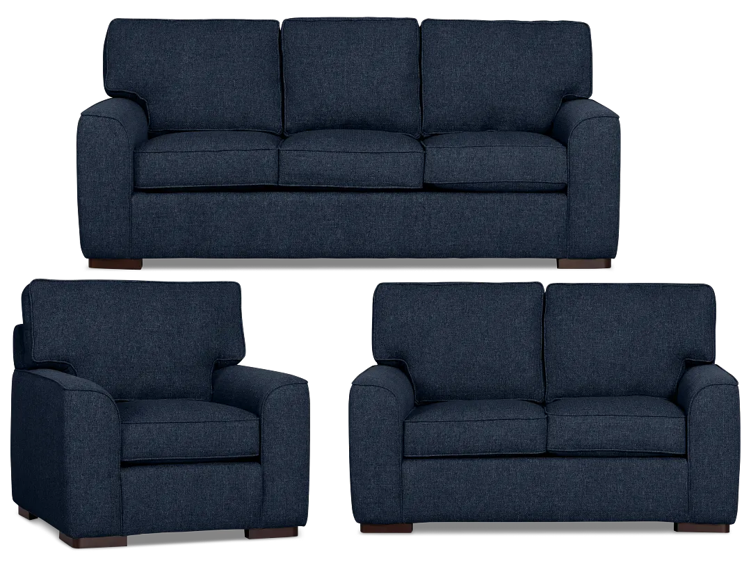 Sinclair Dark Blue Fabric Living Room