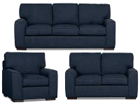 Sinclair Dark Blue Fabric Living Room
