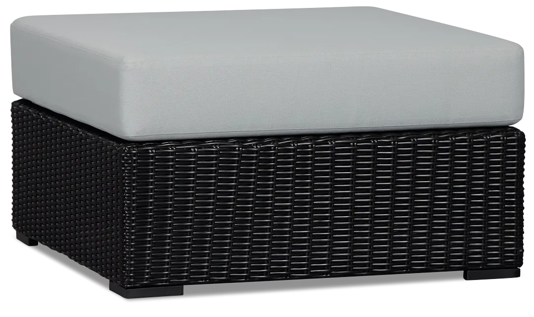 Montecito Black Large Ottoman With Light Blue Cushions