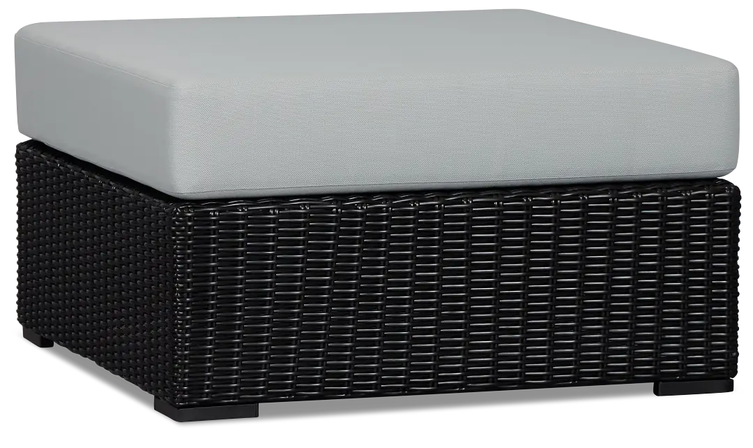 Montecito Black Large Ottoman With Light Blue Cushions Montecito Black Large Ottoman With Light Blue Cushions