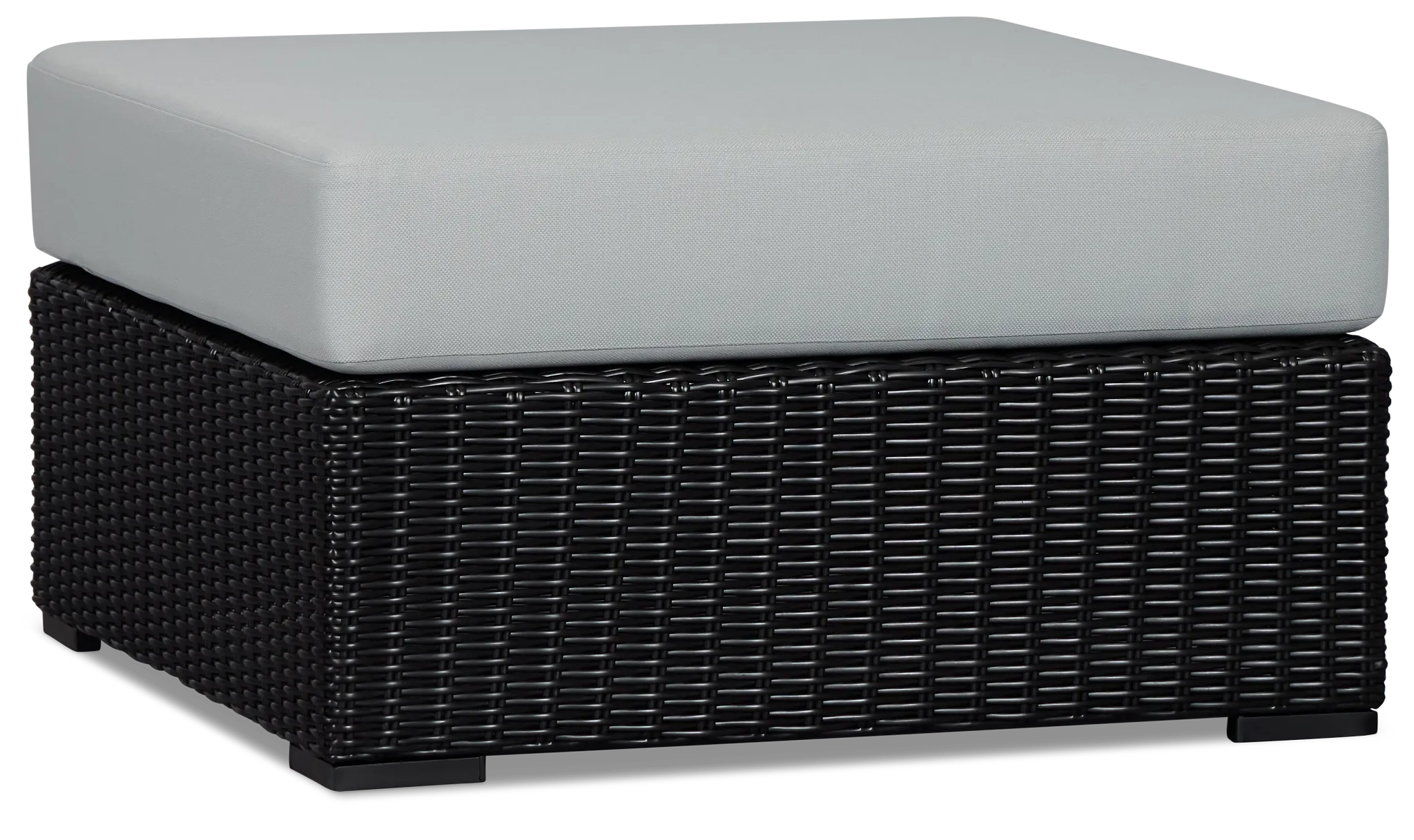 Montecito Black Large Ottoman With Light Blue Cushions