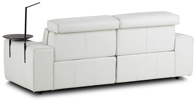 Carmelo White Leather Power Reclining Sofa With Right Table