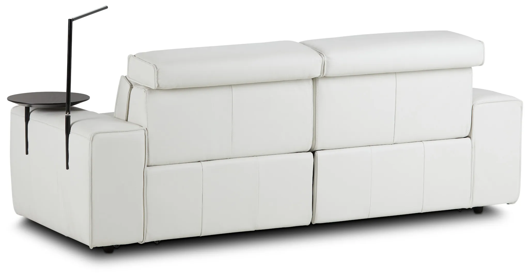 Carmelo White Leather Power Reclining Sofa With Right Table & Light