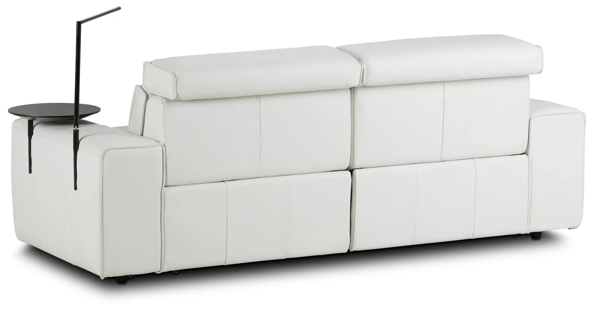 Carmelo White Leather Power Reclining Sofa With Right Table & Light Carmelo White Leather Power Reclining Sofa With Right Table & Light