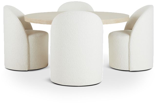 Costa Light Tone Round Table & 4 Carved Chairs