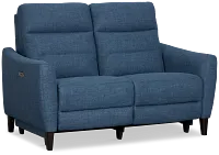 Keaton Blue Fabric Power Reclining Loveseat W/ Power Headrest