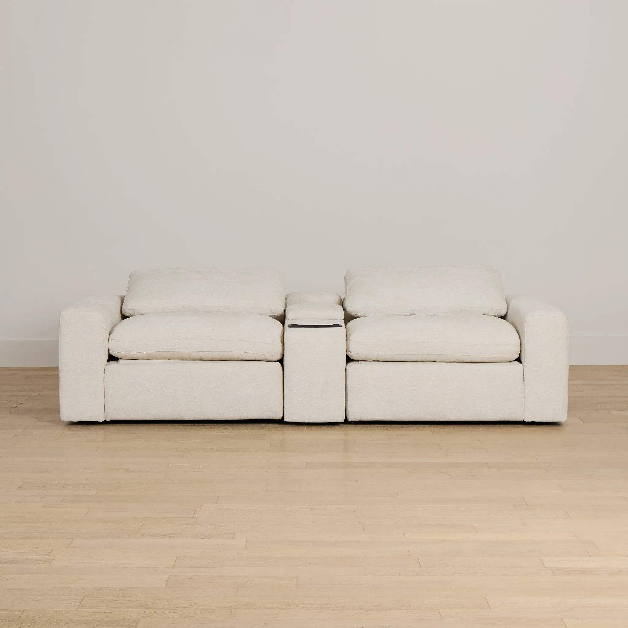 Drift Light Beige Fabric Power Reclining Console Loveseat