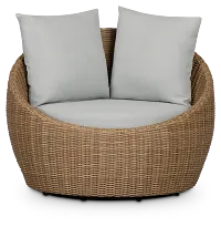 Montecito Light Tone Curved Swivel Chair With Light Blue Cushions