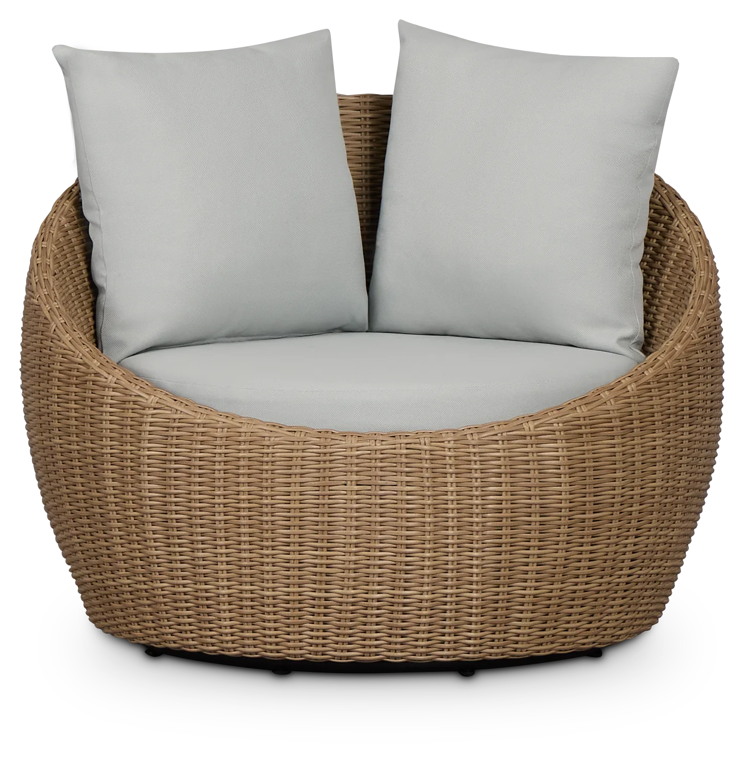 Montecito Light Tone Curved Swivel Chair With Light Blue Cushions