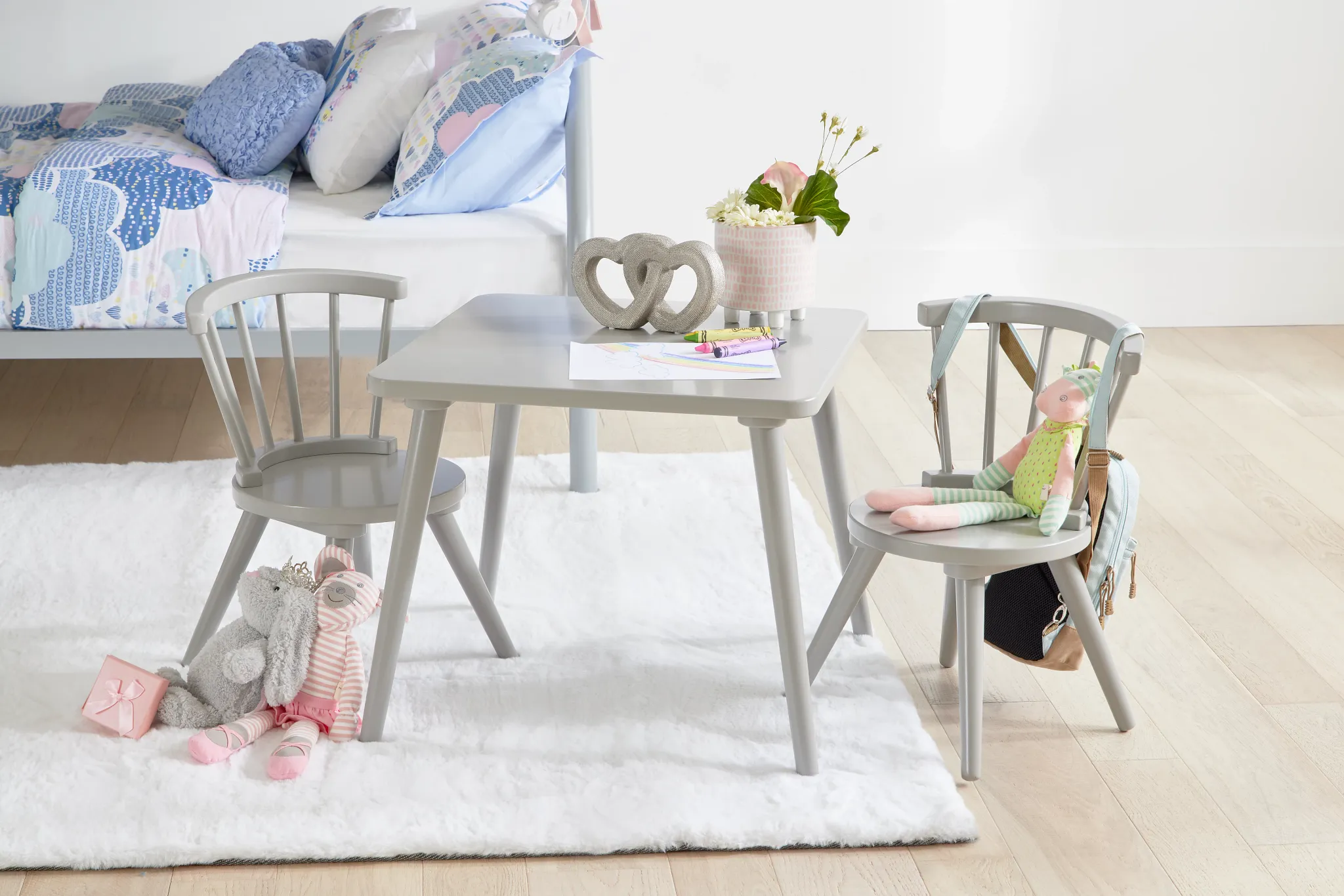 Windsor Gray Table & 2 Chairs
