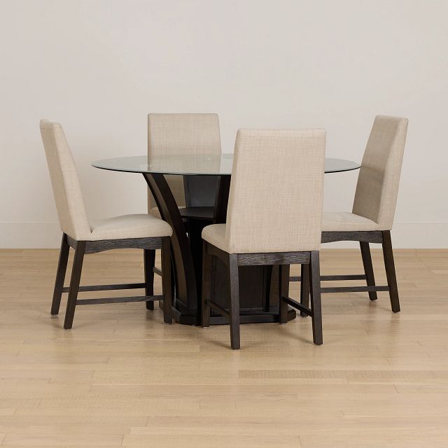 Roswell Glass Round Table & 4 Upholstered Chairs