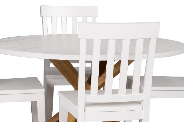Nantucket Two-tone White Round Table & 4 White Chairs
