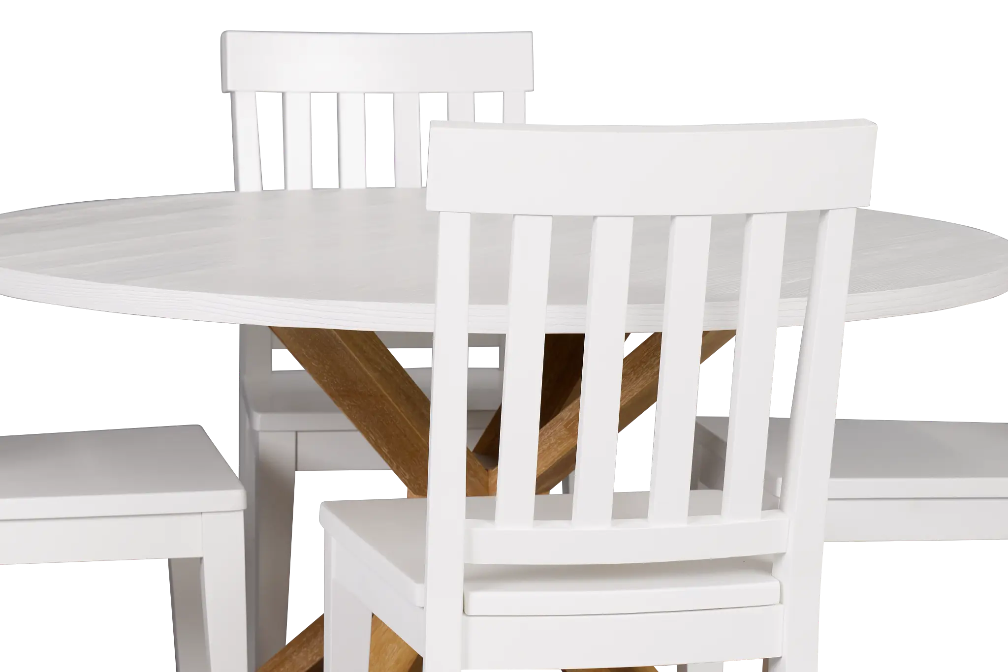 Nantucket Two-tone White Round Table & 4 White Chairs Nantucket Two-tone White Round Table & 4 White Chairs