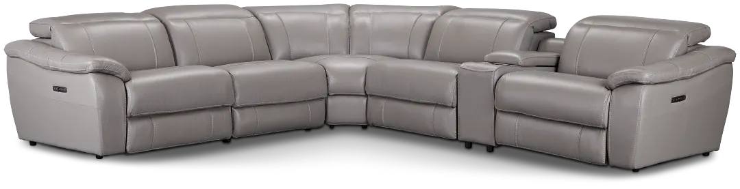 Marion Gray Lthr/vinyl Medium Triple Power 2-arm Sectional