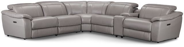 Marion Gray Lthr/vinyl Medium Triple Power 2-arm Sectional