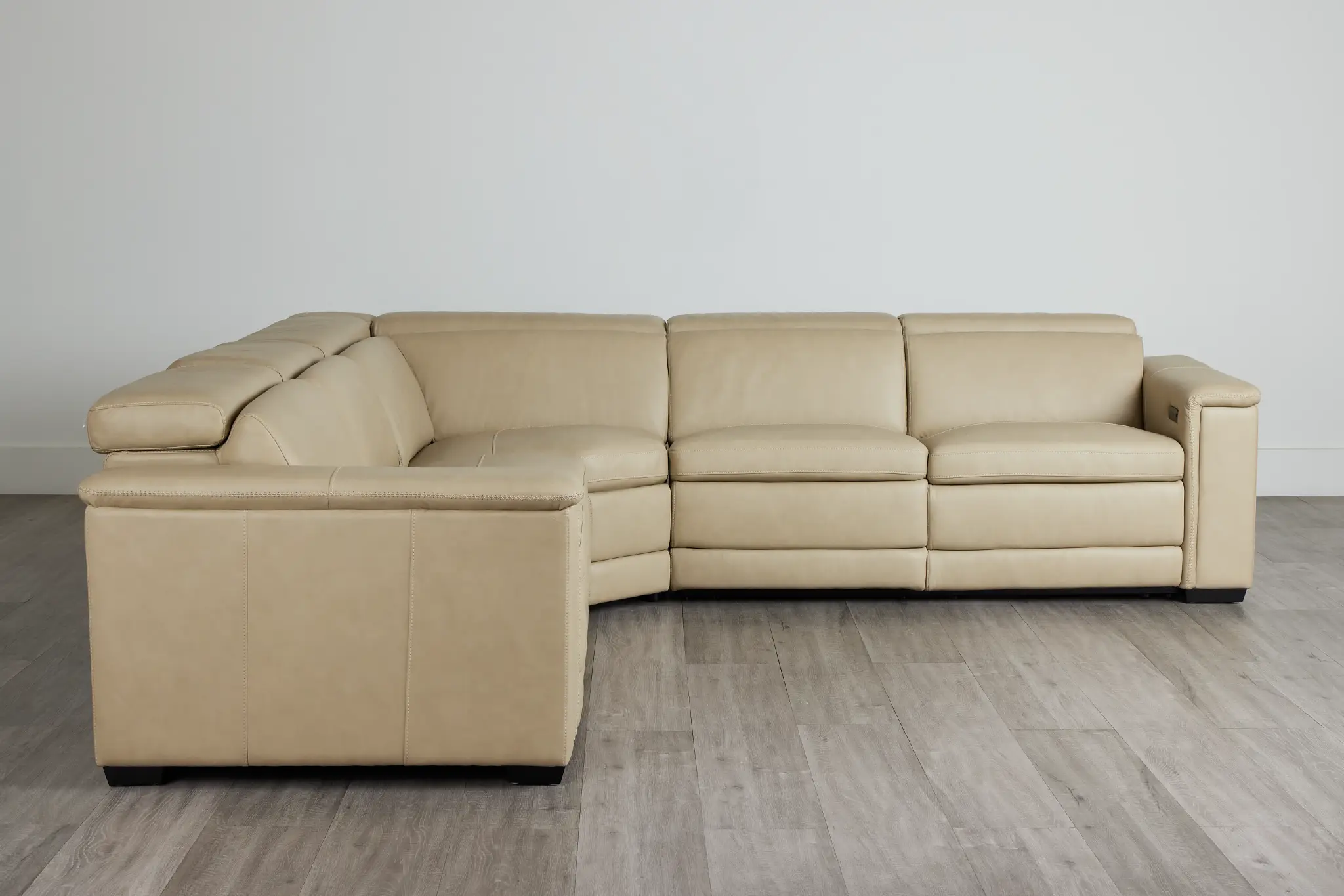 Ainsley Beige Leather Medium Dual Power 2-arm Reclining Sectional Ainsley Beige Leather Medium Dual Power 2-arm Reclining Sectional