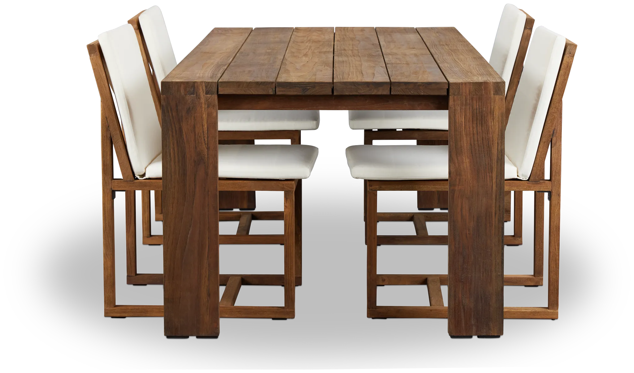 Linear Dark Gray White 82" Teak Table & 4 Teak Cushioned Side Chairs