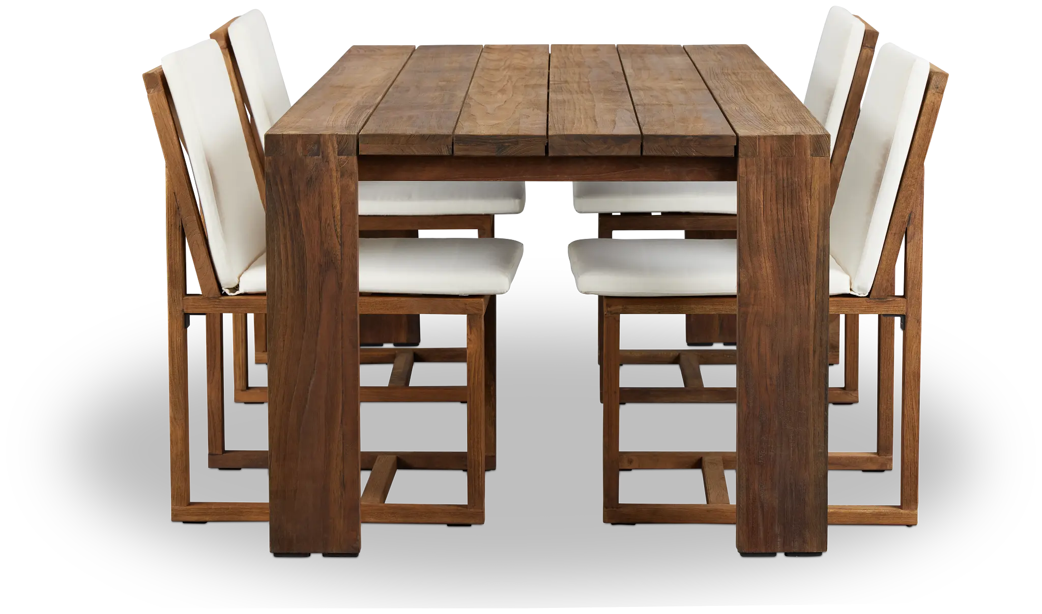 Linear Dark Gray White 82" Teak Table & 4 Teak Cushioned Side Chairs Linear Dark Gray White 82" Teak Table & 4 Teak Cushioned Side Chairs