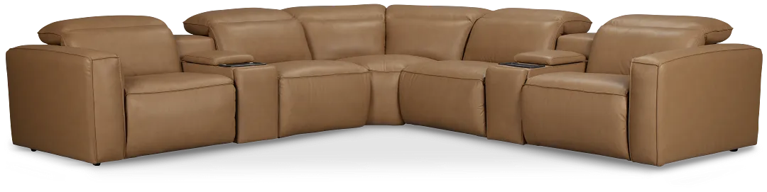 Ryland Brown Lthr/vinyl Large Dual Power Reclining Two-arm Sectional