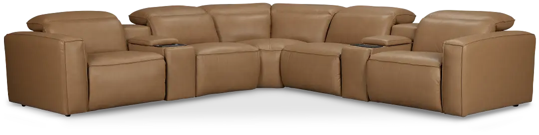 Ryland Brown Lthr/vinyl Large Dual Power Reclining Two-arm Sectional Ryland Brown Lthr/vinyl Large Dual Power Reclining Two-arm Sectional