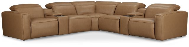 Ryland Brown Lthr/vinyl Large Dual Power Reclining Two-arm Sectional