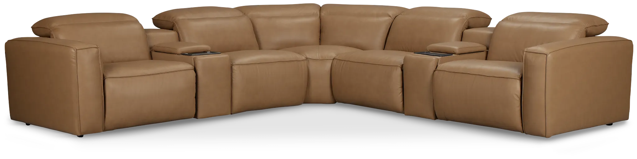 Ryland Brown Lthr/vinyl Large Dual Power Reclining Two-arm Sectional